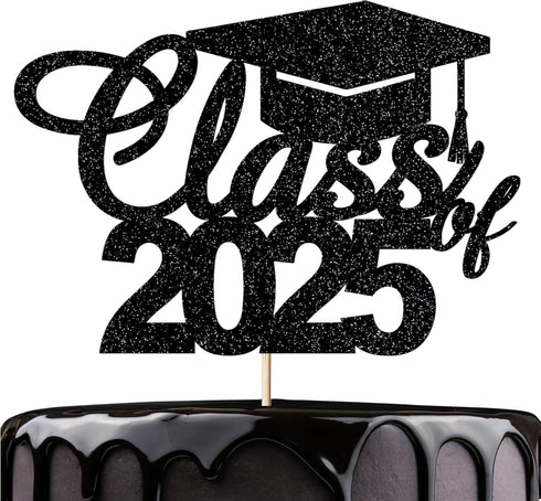 Graduation Party Cake Topper, Class of 2025 Cake Decoration for Graduation Ceremony (Black)