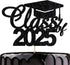 Graduation Party Cake Topper, Class of 2025 Cake Decoration for Graduation Ceremony (Black)