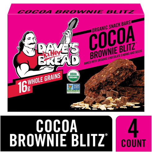 4 Dave's Killer Bread Cocoa Brownie Blitz Organic Snack Bars, Individually Wrapped Snack Bars
