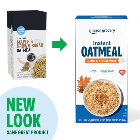 1.51 Oz, (Pack 40) Amazon Grocery, Maple & Brown Sugar Instant Oatmeal