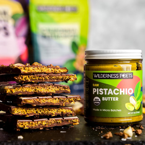 100% (8 Wilderness Poets, Pistachio Butter - Organic, Raw, Pistachio - Glass Jar Ounce) - Perfect for Dubai Chocolate