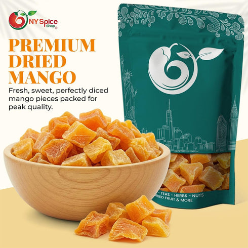 SO2-5 NY Spice Shop Dried Mango Diced with Pound Dehydrated Mangos Dice Fruit Snacking - Dried Mango cubes for Baking