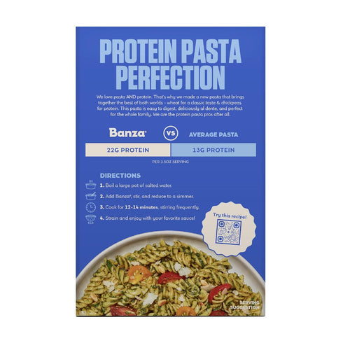 12 oz 22g Banza Wheat Protein Rotini Pasta - Box - High Protein Pasta with per Serving - No-Compromises Taste & Texture
