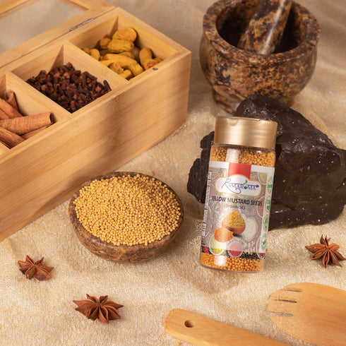 4oz (113g) Ramaroma Yellow Mustard Seeds Jar ~ All Natural | Vegan | Gluten Friendly | NON-GMO | Sarson |Organic Yellow