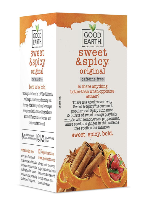Packaging 18 Count, Pack 6 Good Earth Herbal Tea, Sweet & Spicy, Caffeine Free, May Vary