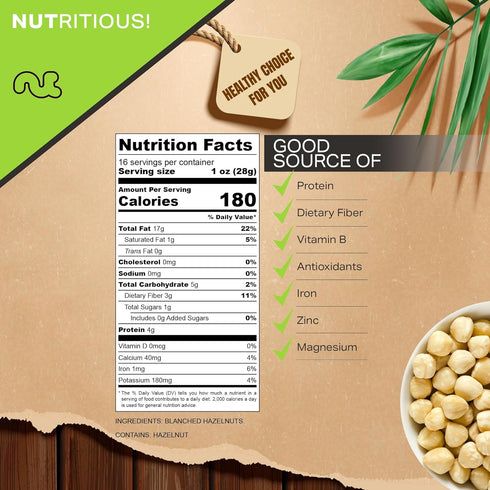 Filberts (16oz 1 LB) Packed NUT CRAVINGS - Raw Blanched Hazelnuts - Unsalted, Shelled, - Fresh in Resealable Bag