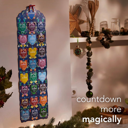 2025 24 100% Pukka Advent Calendar Organic Tea Sampler, Selection of Delightful Black & Green Tea Infusions, Christmas