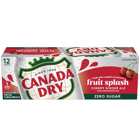 12 oz. 12 Pack (Pack 2) Canada Dry Zero Sugar Cherry Ginger Ale Fruit Splash Soda, fl. Cans