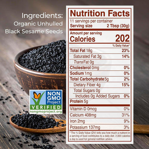 12 oz, 340g Kevala Organic Black Tahini - Gluten Free Black Sesame Paste for Bread, Kitchen Pantry Staple Processed