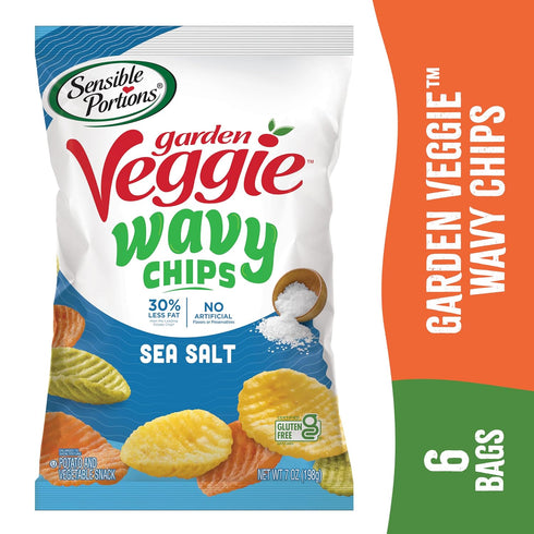 7 6-Pack Sensible Portions Veggie Wavy Chips, Sea Salt Flavor, Gluten-Free Chips, Ounce Bag