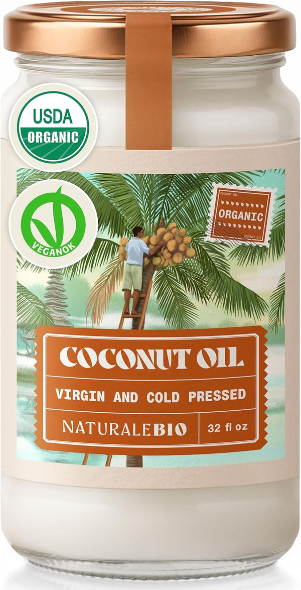 NaturaleBio Organic Virgin Coconut Oil 32 fl oz Raw Cold Pressed for