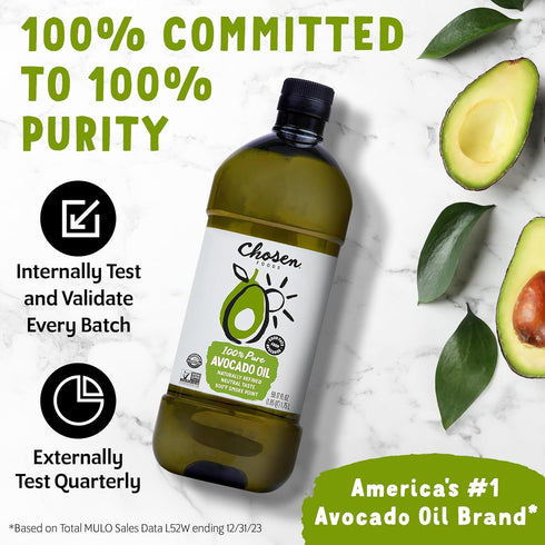 100% 1.75L Chosen Foods Pure Avocado Oil for Cooking - - Made With Good Fats from Avocados, Naturally Refined, Never