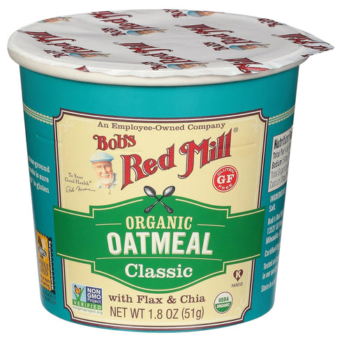 Bob's Red Mill Organic Gluten Free Oatmeal Cup, Classic with Flax/Chia, 1.8 Ounce (Pack of 1), Non-GMO, Whole Grain,