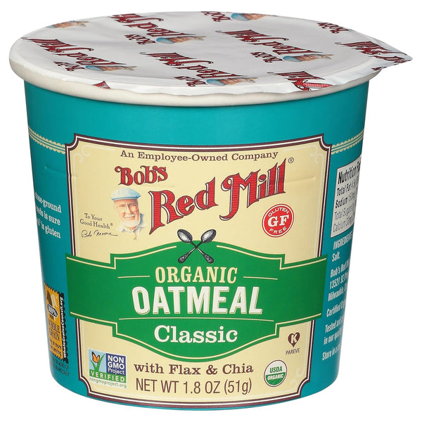 Bob's Red Mill Organic Gluten Free Oatmeal Cup, Classic with Flax/Chia, 1.8 Ounce (Pack of 1), Non-GMO, Whole Grain,