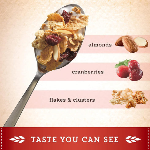 Great Grains 14 OZ Cranberry Almond Crunch Breakfast Cereal for Adults, Dried Cranberries and Almonds, Made with Whole