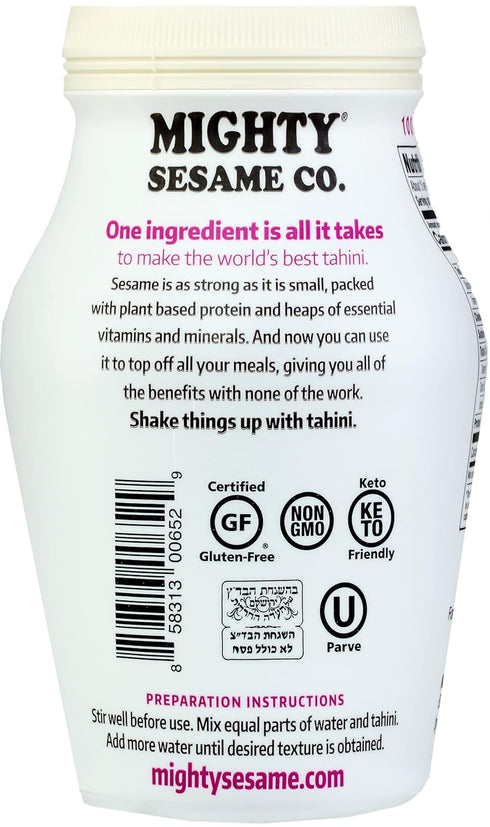 16oz (2 Pack) Hummus, Mighty Sesame Co. Sesame Tahini Paste |Rich & Creamy Tahini Sauce for Just One Ingredient, Keto