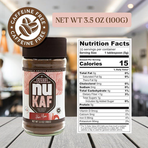 3.5oz nuKAF By Gourmanity Instant Chicory Coffee Alternative with Cocoa, Brews Like Regular Coffee, Chicory Root Powder
