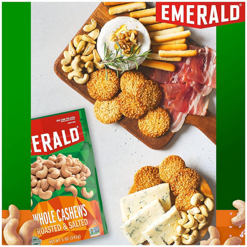 5 Oz (Pack 3) Emerald Nuts, Whole Cashews Roasted & Salted, Resealable Bag