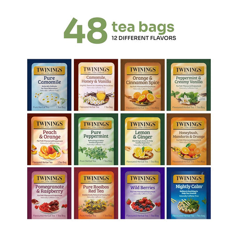 48 Pack 12 Twinings Tea Bags Herbal Variety Herbal Flavors, Caffeine-Free, Individually Wrapped, Perfect Tea for Any