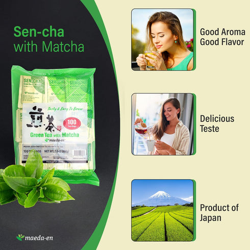 100 02386 1pk MAEDA-EN Sen-cha with Matcha Green Tea Bags Powder Japanese Origin Green Tea Leaves Individually Wrapped