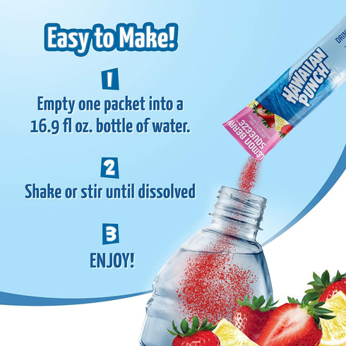 96 Hawaiian Punch Powder Drink Mix Sugar Free & Delicious, Excellent source of Vitamin C (Lemon Berry Squeeze, Sticks)
