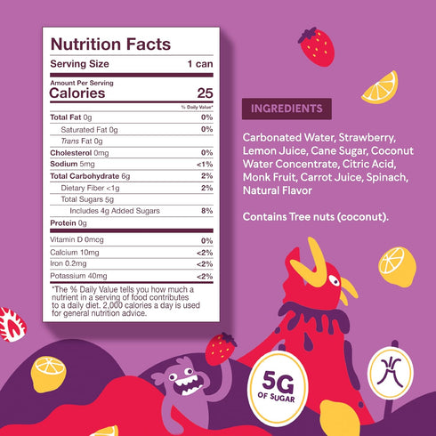 5g 7.5oz (4 Pack) Roxberry Low Sugar Soda for Kids Strawberry Lemonade, Sugar, No Artificial Anything Plant-Powered