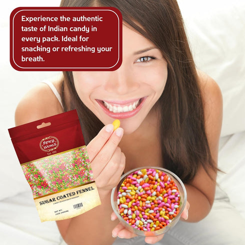 Spicy World 14 Oz (400g) Pack Sugar Coated Fennel Seeds | Sweet Saunf Candy for Mouth Freshening - | Premium Quality