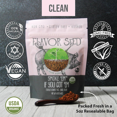 5 oz Organic BBQ Rub - Smoke Em If You Got Em by Flavor Seed, North Carolina Sweet & Spicy Gluten Free BBQ Seasoning