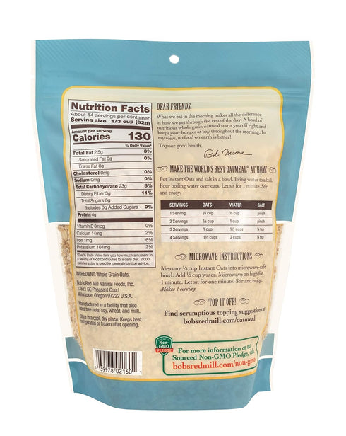 16oz (Pack 4) Bob's Red Mill Instant Rolled Oats, of - Non GMO, Whole Grain, Vegan, Kosher