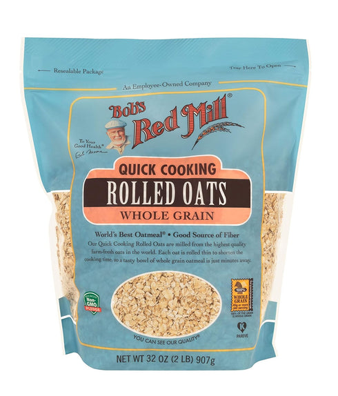 32oz (Pack 4) Bob's Red Mill Quick Cooking Rolled Oats, of - Non GMO, Whole Grain, Vegan, Kosher