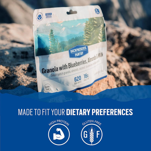 Backpacker's Backpacking 16 6 Count Pantry Granola with Blueberries Almonds & Milk - Freeze Dried & Camping Food