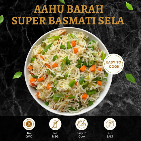 Aahu Barah 10lb Pack Basmati Sela Rice - Extra-Long Grain for Superior Culinary Delights
