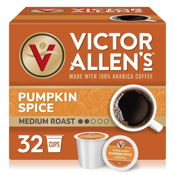 Victor Allen's Coffee Pumpkin Spice Flavored, Medium Roast, 32 Count Single Serve Coffee Pods for Keurig