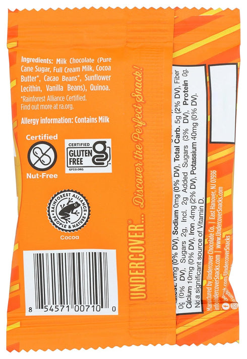 Undercover 1 0.25 OZ CHOCOLATE CO Milk Chocolate Quinoa Snack Crisp, only one very small piece weighs