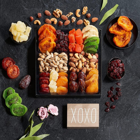 Package, (12 Mothers Day Dried Fruit & Nuts Basket Platter, Gourmet Food Bouquet Care Healthy Kosher Snack Box - Her