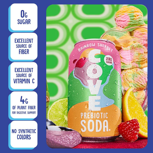 4g 12 Pack Cove Prebiotic Soda Soft Drinks with Zero Sugar - Refreshing Healthy Soda Alternative with of Fiber