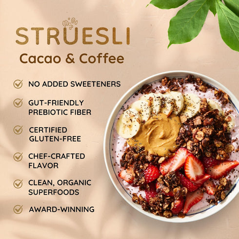 9 Oz, 2 Pack Struesli Cacao & Coffee Organic Granola, Grain & Gluten Free, Healthy Snacks with Cacao, Coffee, Tiger