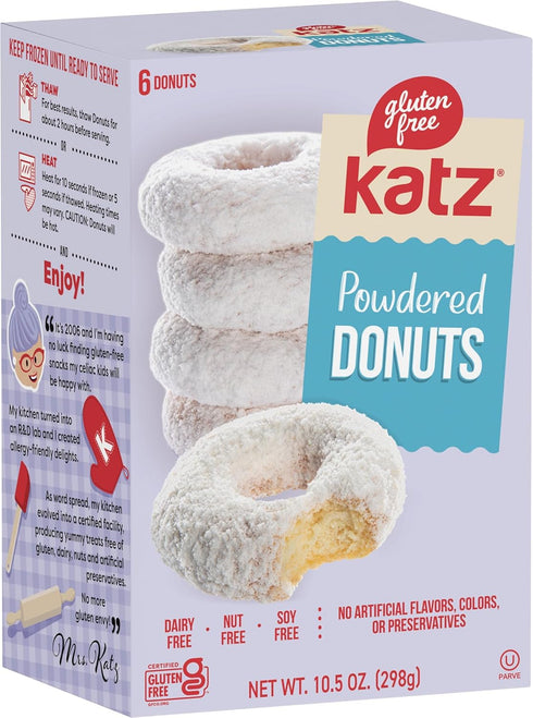 6 Katz Gluten Free Snacks Top Donut Flavors, Free of Dairy, Soy, Nut. Powdered, Glazed, Cinnamon, Pumpkin Spice