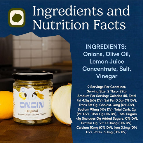 100% 9 oz (Pack 2) ONOIN Chopped Onions in Olive Oil - Seed Oil Free and Ready-to-Use Flavor Base & Topping | Original