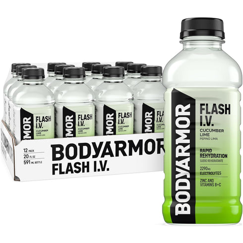 BODYARMOR Flash I.V. Electrolyte Beverage, Cucumber Lime, Hydration Drink with Coconut Water