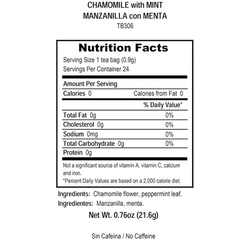 Tadin Chamomile Mint Herbal Tea - Caffeine-Free, 24 Tea Bags (Manzanilla)