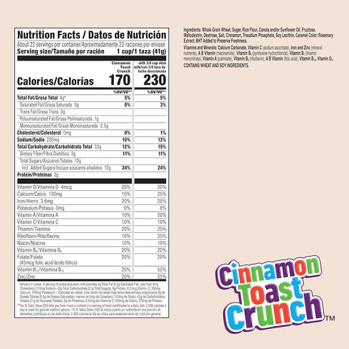 32 oz Cinnamon Toast Crunch Breakfast Cereal, Crispy Cinnamon Cereal, Value Bag