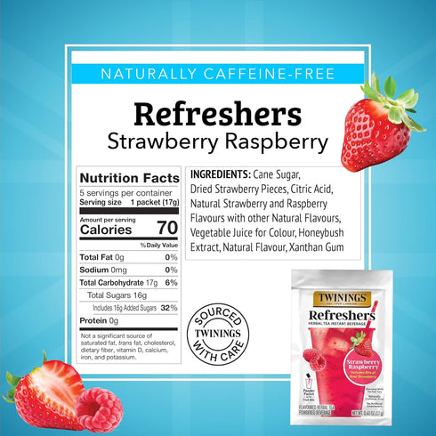 5 Count (Pack 6), 30 Packets NEW Twinings Strawberry Raspberry Refreshers, Herbal Tea Instant Beverage, Real Strawberry