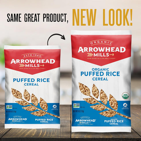6 oz (Pack 6) Arrowhead Mills Puffed Rice Cereal, Bag