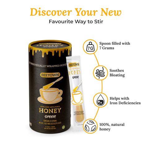 Elephant Park 100% 20 Pack Raw Unfiltered Honey Spoon Stirrer Premium US Grade A Non-GMO Individually Wrapped