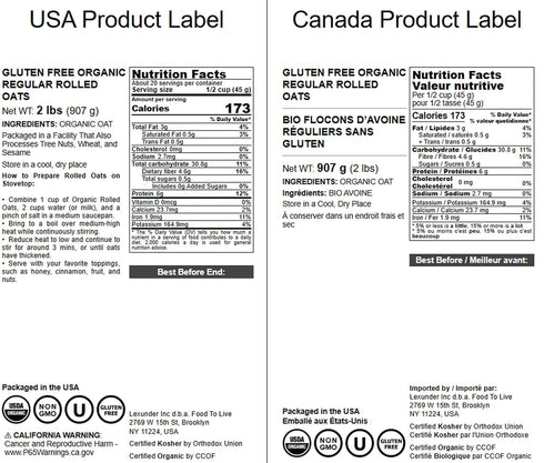 2 100% Food to Live Gluten Free Organic Regular Rolled Oats, Pounds Non-GMO, Old-Fashioned, Whole Grain, Vegan, Bulk.