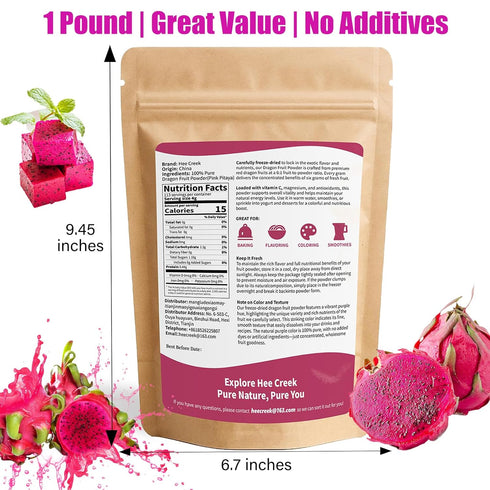 100% 16oz/ 453g Hee Creek Pure Dragon Fruit Powder Freeze Dried Purple Pitaya Source Ultra-Fine Fruit Powder