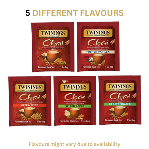 Pack (20 Count) 5 Twinings Chai Black Tea Bag Sampler Assortment, Variety Different Flavours for Tea Lovers: Her, Him
