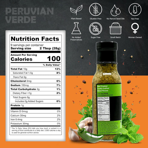 MOB Sauce Peruvian Verde – Award Winning, Creamy Cilantro Lime Taco, Grilling & Dipping Sauce, 9 fl oz