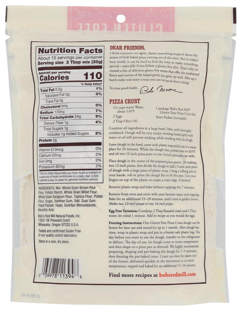 16oz (Pack 1)- 12" package, Bob's Red Mill Gluten Free Pizza Crust Mix, of Makes two crusts per Kosher